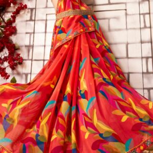 beautiful pink georgette saree with blouse