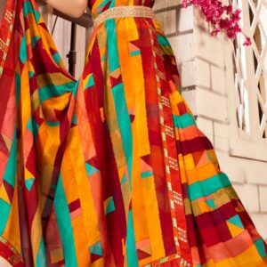 premium multicolor geometric print georgette saree with designer blouse | traditional ethnic wear for women