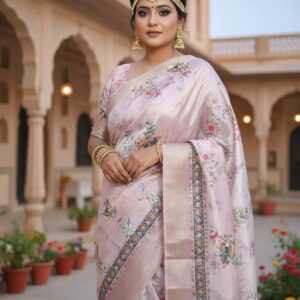 elegant peach orange woven design saree with rich border | premium party & festive wear saree for women