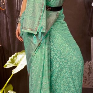 elegant sea green printed saree with stylish pallu – perfect for festive & party wear ✨